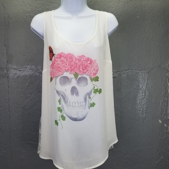 Torrid Tank Top Women XL Camisole Skull Lace Rose Butterfly Sleeveless Sheer NEW - Picture 3 of 16